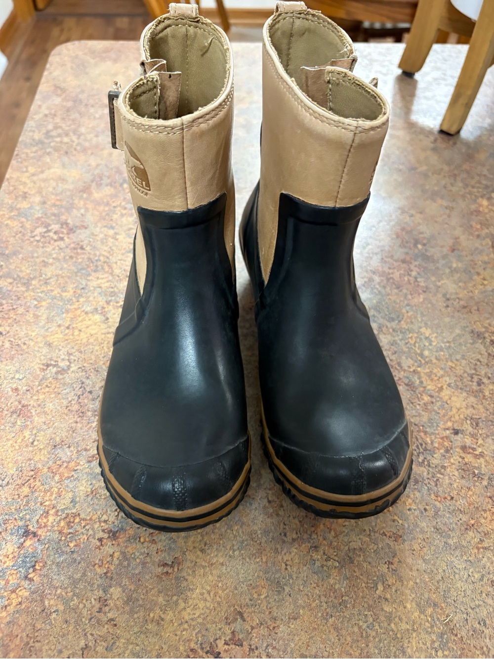 SOREL Black & Tan Waterproof Ankle Rain Boots